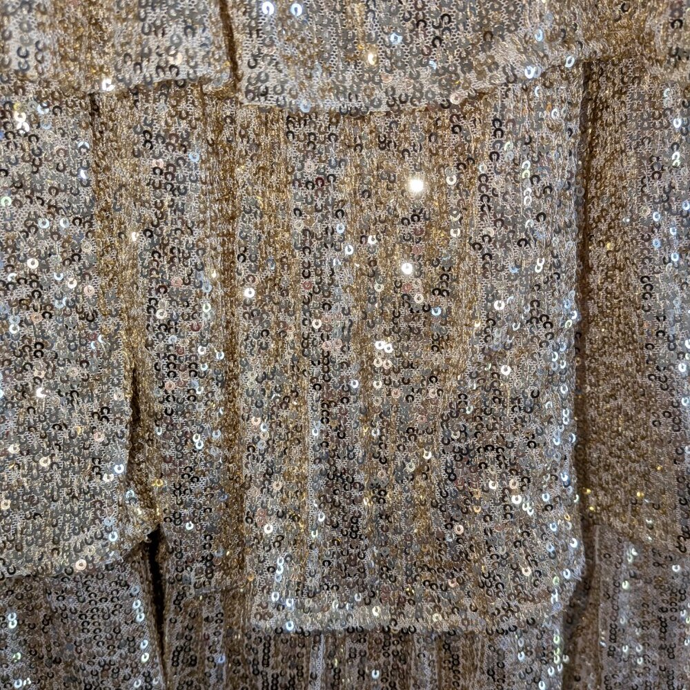 Tahari Girl Gold Sequin Tiered Party Dress Size 10 - Picture 4 of 5